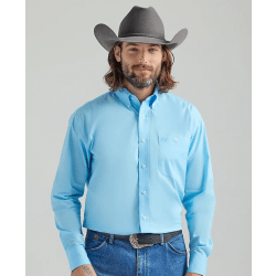 Wrangler Men's Solid Baby Blue George Strait One Pocket Button Western Shirt