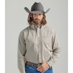 Wrangler Men's Olive Green Print George Strait One Pocket Button Western Shirt