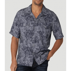 Wrangler Men's Blue Coconut Cowboy Tropical Short Sleeve Snap Western Shirt