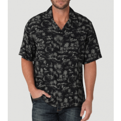 Wrangler Men's Coconut Cowboy Tropical Black Short Sleeve Snap Western Shirt