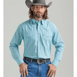 Wrangler Men's George Strait Troubadour Teal Striped Snap Western Shirt