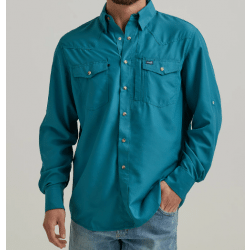Wrangler Men's Performance Solid Teal Snap Western Shirt