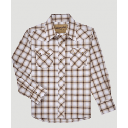 Wrangler Boy's Brown Plaid Retro Snap Western Shirt