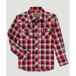 Wrangler Boy's Red Plaid Retro Snap Western Shirt