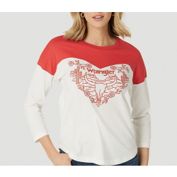 Wrangler Ladies White Red Heart Graphic Knit Shirt