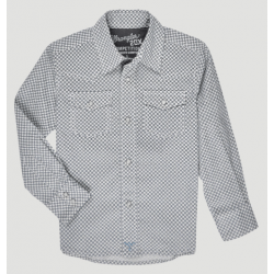 Wrangler Boy's White Print 20X Advanced Comfort Snap Western Shirt