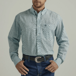 Wrangler Men's George Strait Blue Print Button Western Shirt