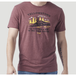 Wrangler Men's Yellowstone Train Station Heather Burgundy Train Station T-Shirt