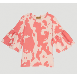 Wrangler Girls Pink Cow Print Bell Sleeve Top