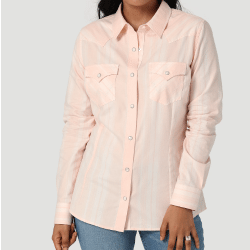 Wrangler Ladies Retro Long Sleeve Snap Pink Western Shirt