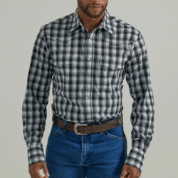 Wrangler Men's Black Plaid Snap Western Shirt