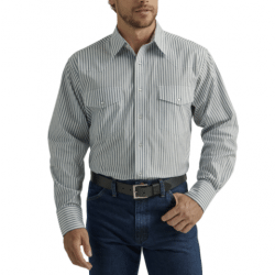 Wrangler Men's Wrinkle Resistant White Stripe Snap Western Shirt
