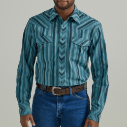 Wrangler Men's Blue Black Stripe Classic Snap Western Shirt