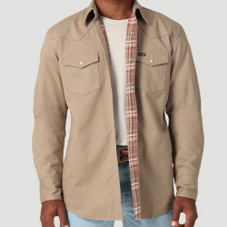 Wrangler Men's Flannel Lined Solid Tan Western Work Shirt