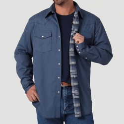 Wrangler Men's Flannel Lined Solid Navy Western Work Shirt
