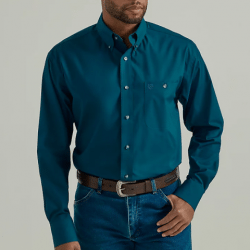 Wrangler Men's George Strait Solid Teal Button Western Shirt