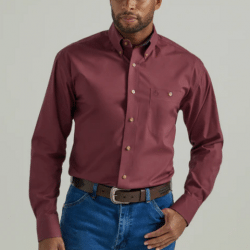 Wrangler Men's Solid Maroon George Strait Button Western Shirt