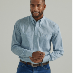 Wrangler Men's George Strait Light Blue Print Button Western Shirt