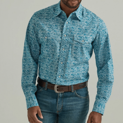Wrangler George Strait Troubadour Turquoise Paisley Snap Shirt
