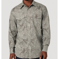 Wrangler Men's Coconut Cowboy Botanical Tan Tropical Print Snap Shirt