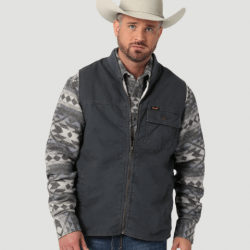 Wrangler Men's Grey Sherpa Lined Zipper Rancher Vest