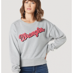 Wrangler Ladies Pink Print Logo Grey Sweater