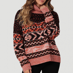 Wrangler Ladies Pink Black Turtle Neck Sweater