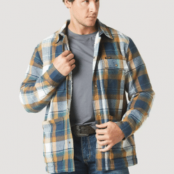 Wrangler Men's Blue Spruce Plaid Sherpa Lined Shirt Jacket