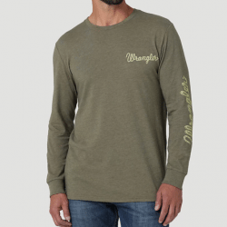 Wrangler Men's Long Sleeve Burnt Olive Logo Tee