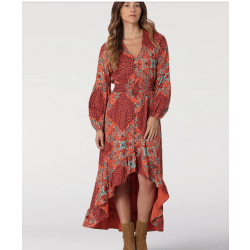 Wrangler Orange Animal Print High Low Hem Midi Dress