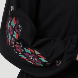 Wrangler Ladies Black Embroidered Aztec Sleeve Top