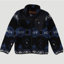 Wrangler Boy's Blue Black Sherpa Zip Front Jacket