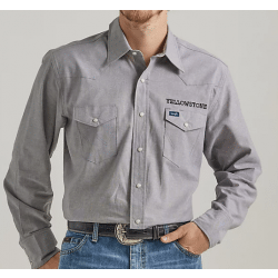 Wrangler Men's Chambray Grey Yellowston Logo Snap Western Shirt