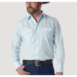 Wrangler Men's Dobby Stripe Light Blue Western Shirt