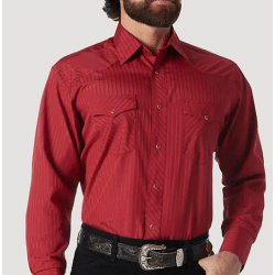 Wrangler Sport Dobby Stripe Western Shirt Red