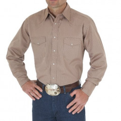 Wrangler Men's Sport Western Dobby Striped Snap Tan Shirt