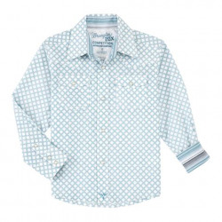 Wrangler Boy's 20X Competition Light Blue White Geo Print Snap Western Shirt