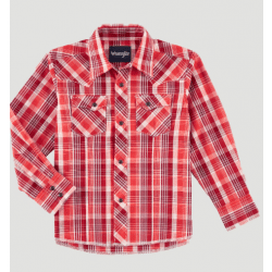 Wrangler Boy's Red Plaid Snap Western Shirt