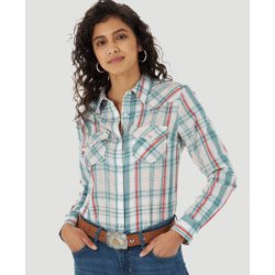 Wrangler Ladies Essential Pink Red Green Plaid Snap Front Western Shirt
