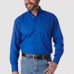 Wrangler Men's George Strait Solid Button Blue Western Shirt