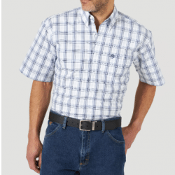 Wrangler George Strait Button Down Blue Plaid Western Shirt