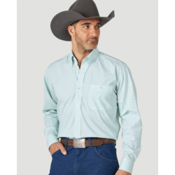 Wrangler Men's George Strait Button Green Print Western Shirt