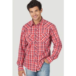 Wrangler Men's Long Sleeve Red White Plaid Western Snap Shirt