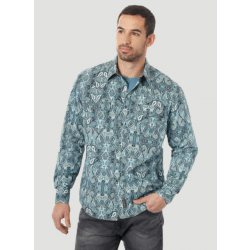 Wrangler Men's Retro Long Sleeve Turquoise Paisley Snap Western Shirt