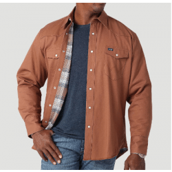 Wrangler Men's Flannel Lined Solid Brown Work Shirt