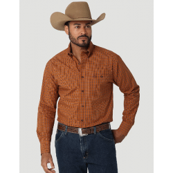 Wrangler Men's Burnt Orange Plaid Button Western Shirt