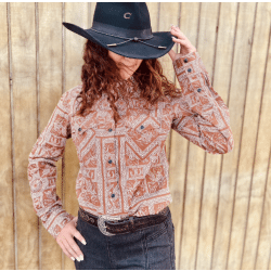 Wrangler Ladies Long Sleeve Snaps Retro Vintage Tan Western Shirt