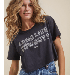 Wrangler Ladies Long Live Cowboys Boyfriend Jet Black Crop Tee