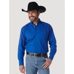 Wrangler Men's George Strait Solid Button Blue Western Shirt