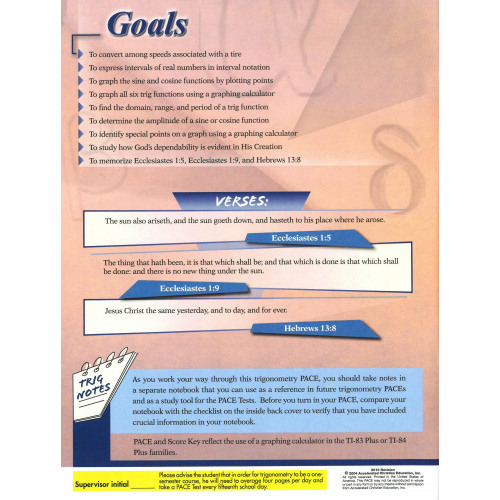 Math Pace 1135 Trigonometry - Accelerated Christian Education of 